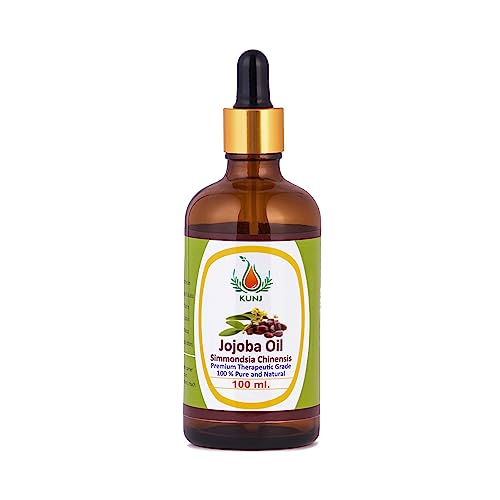 Image of KUNJ Jojoba Oil (Simmondsia chinensis) 100ML - 100% Pure & Natural, Cold Pressed, Undiluted - Therapeutic Grade Carrier Oil for Skin Care, Hair Nourishment & Hydration