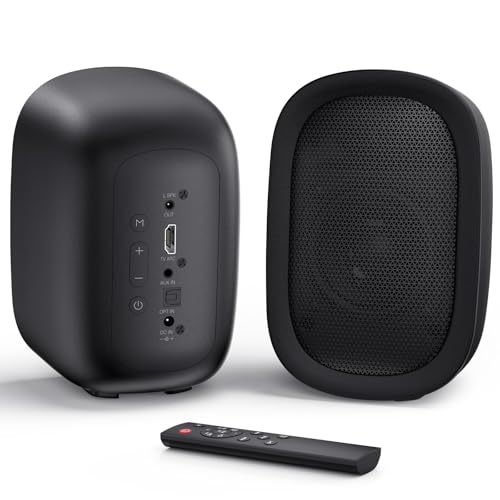 Saiyin Active Bluetooth Bookshelf Speakers, 40W Stereo Sound Speakers with 3-Inch Woofer, Dual Bass Reflex Port and Optical/AUX/TV-ARC for Turntable/PC/TV, Pair