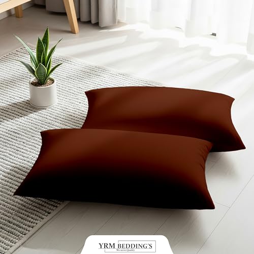 Image of YRM Bedding's - Egyptian Cotton 600TC Pillow Cover | Premium Pillowcases | Luxury Bedding-Export Collection | High Thread Count Durable & Breathable Covers - Chocolate Brown | [18''x28''] Inches