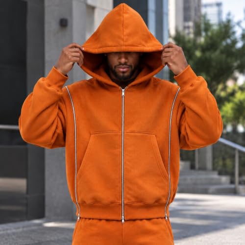 Hooded Sweatshirt Men Oversized Light Fleece Zip Up Jackets Fall Outfits - image 3