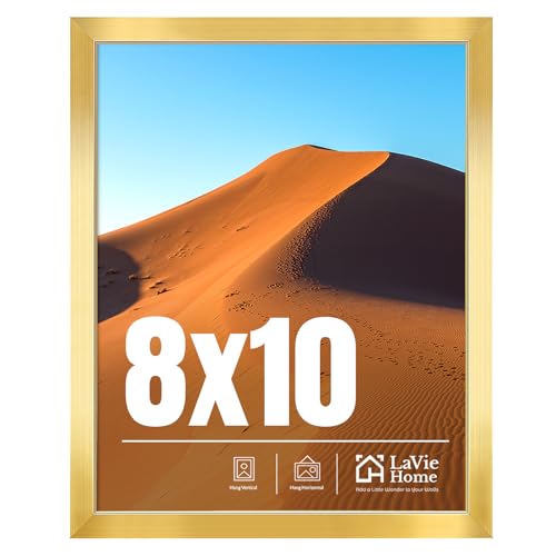 LaVie Home 8x10 Picture Frame for Wall Display, 8x10 Gold Picture Frame with HD Plexiglas, 8 x 10 Frame 1 Pack, Display Frame for Vertical or Horizontal, Classic Collection