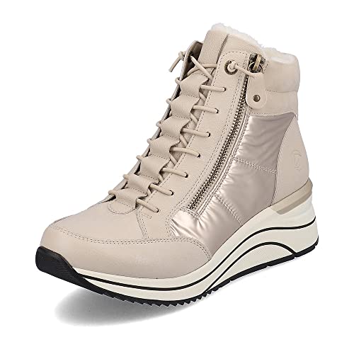 Remonte Damen Schnürstiefeletten D0T72, Frauen Stiefeletten,lose Einlage,halbstiefel,Kurzstiefel,uebergangsschuhe,beige Kombi (60),38 EU – Ansicht 1