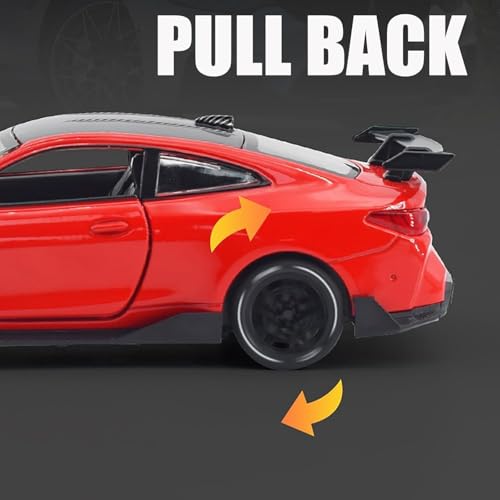 Image of Alokik Enterprise 1:32 M4 Coupe Die-cast Metal Pull Back Car with 2 Openable Doors with Lights and Sound Toy Decoration, Showpiece Car Best Gift Toys for Kids 【Red】