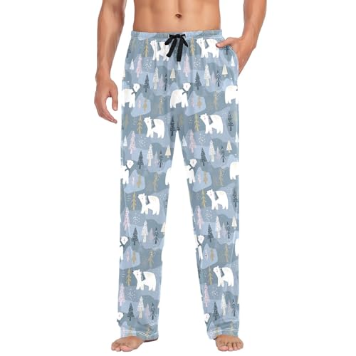 Mens Cotton Pajama Pants Sleep Lounge Pj Bottoms Sleepwear with Pockets Drawstring S Polar Bear Tree