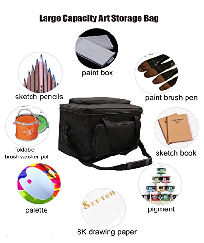 Image of Art and Craft Storage Organizer Bag Paint Art Supplies Storage Bag Arts Craft Tool Carrying Case Artist Paint Tool Box for Travel Foldable Waterproof Large Capacity Storage Tote Bag for Sewing