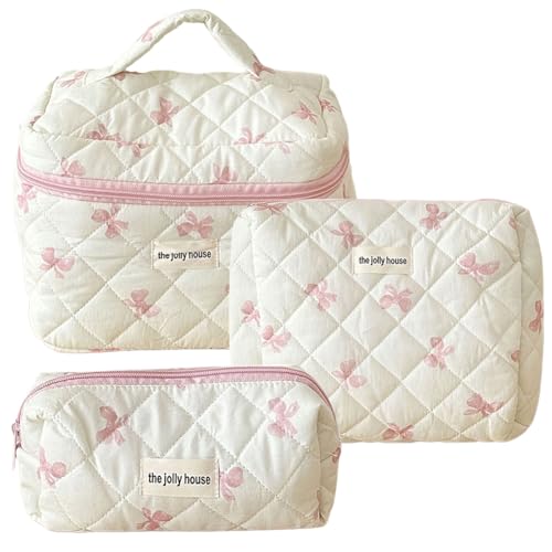 RuiDay 3 Pezzi Borsa Porta Trucchi Portatile, Trousse Organizer per Cosmetici in Cotone Floreale, Toilette da Viaggio Lavabile, Beauty Case Morbido (E)