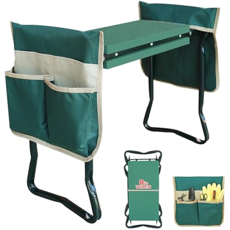 RAIN SPIRIT Garden Kneeler and Seat with Thicken & Widen Soft Kneeling Pad,Heavy Duty Gardening Bench Kneeler and seat Foldable Gardening Stool with 2 Tool Pouches,Gifts for Women, Seniors, Mom & Dad