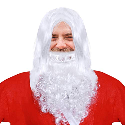 WINOMO Noël Halloween Perruque et Barbe Set Deluxe Blanc Santa Fancy Dress Costume Assistant Cover