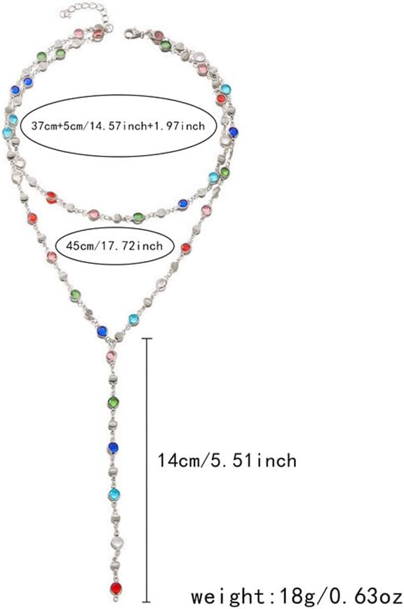 Colorful Rhinestone Long Necklaces for Women,Boho Small Crystal Drop Necklace,Boho Rhinestone Layered Necklaces - Image 3