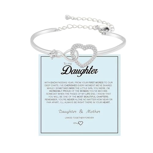To My Daughter Forever Connected Bracelet, Infinity Forever Love Heart Bracelets You Are Always In Mine From Mom Cubic Zirconia Adjustable Inspirational Gift Jewelry