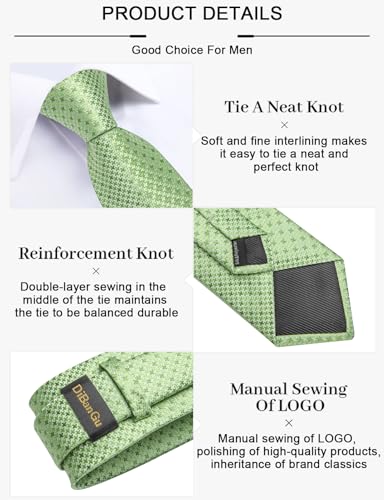 Image of DiBanGu Mens Silk Necktie Solid Color Tie and Pocket Square Cufflink Tie Clip Set Woven Plain Ties for Men Wedding Party