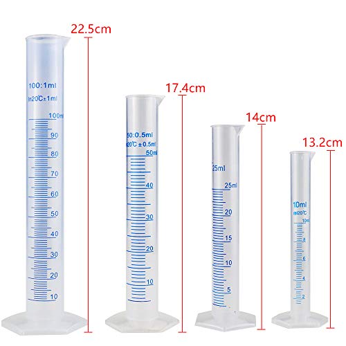 Agreatca Graduated Measuring Cylinder Graduated Cylinder Lab Test Tube, 10ml, 25ml, 50ml, 100ml, Set of 8 - Thumbnail 4