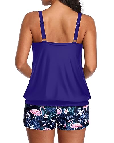 Image of Aqua Eve Two Piece Women's Tankini Swimsuits Blouson Swim Tank Top with Shorts Modest Bathing Suits