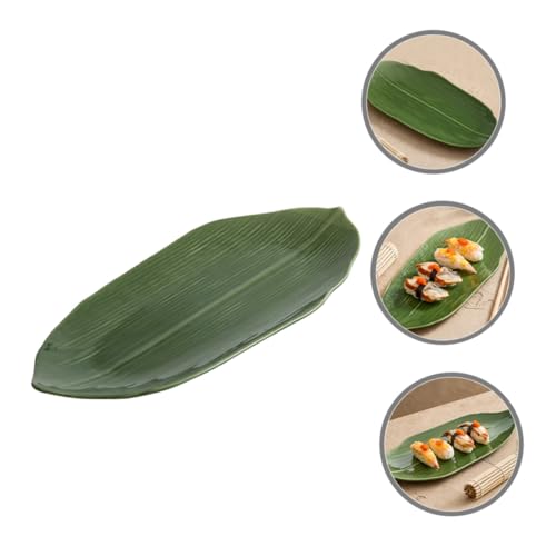 Plato de sushi cerámico verde en forma de hoja miniatura 7