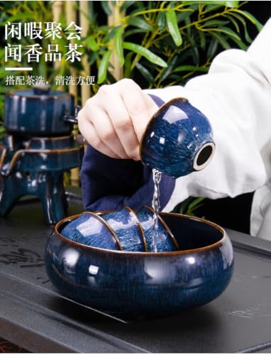 Image of Mini Porcelain Cup Set of 4 Colourful Ceramic Tea Cup with Kiln Glaze Cups 2oz (Blue)