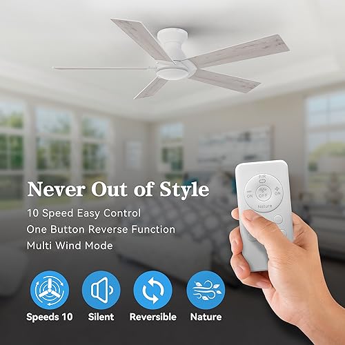 52-Flush-Mount-Ceiling-Fan-No-Light-Low-Profile-Ceiling-Fan-with-Remote10-Speeds-Reversible-DC-Motor-2-in-1-Plywood-Modern-Ceiling-Fan-No-Light-for-Living-RoomBedroomWhite-Maple-and-White