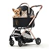 Lightweight Small Pet Stroller for Dogs & Cats, 50 Lbs Capacity Aluminum Alloy Puppy Stroller with Detachable Storage Basket