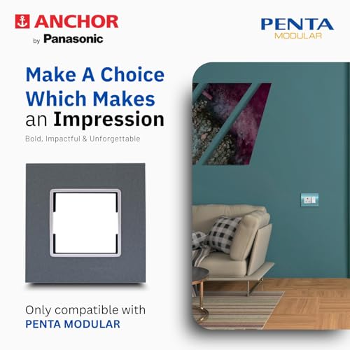 Image of Anchor by Panasonic Penta Modular Gina 2 Module Plate with Chrome Collar for Switch Board, 10 Years on Site Warranty (Black, 65802B)