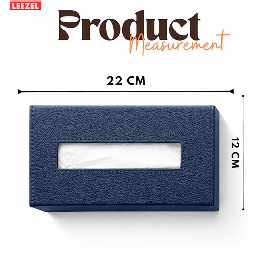 Image of LEEZEL| Tissue Box Holder with 100 Pulls Cotton Rags Tissue | Handcrafted Fine Leather - Like Finish | for Gifting, Office Desks, Cars & Home Decor | Durable & Water Resistant. (Blue)