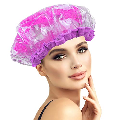 PrimoDiva Cordless Deep Conditioning Hair Cap. Heat Treatment and Styling Steam Cap. Hot Therapy for Thermal Head Spa. Microwavable Steamer Gel Cap. Disposable Processing Caps Included.(Pink)