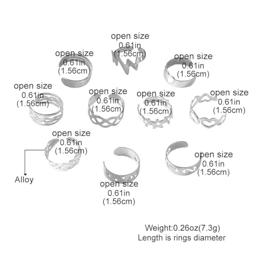 Image of 12PCS Toe Rings for Women 14K Gold /Silver Plated Adjustable Toe Ring Set Open Heart Arrow Infinity Rings Beach Foot Jewelry for Summer