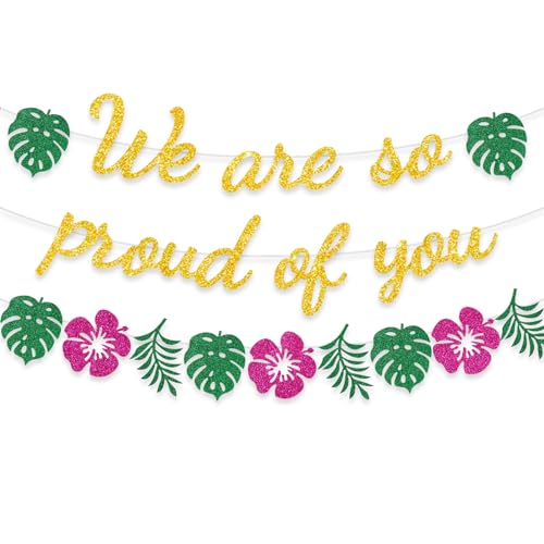Image of We Are So Proud Of You Palm Leaves Banner Tropical Graduation Party Decoration Luau Hawaiian Themed Grad flower Garland