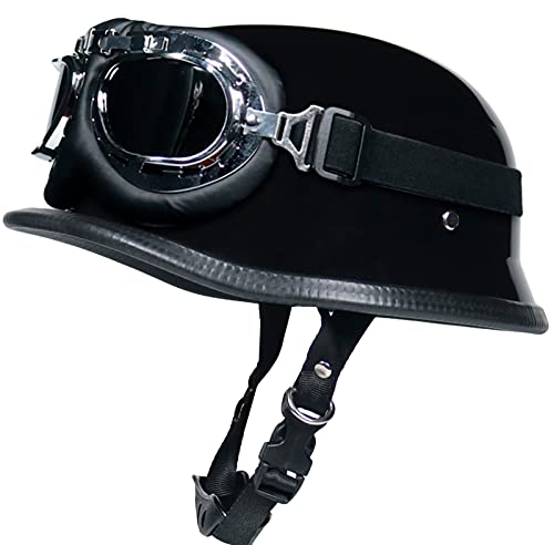 Casco De Motocicleta Vintage con Gafas De Aviador Wehrmacht Casco Brain-Cap Medio Casco Casco Jet Casco De Seguridad para Ciclomotor Scooter Certificado ECE A,59-60cm