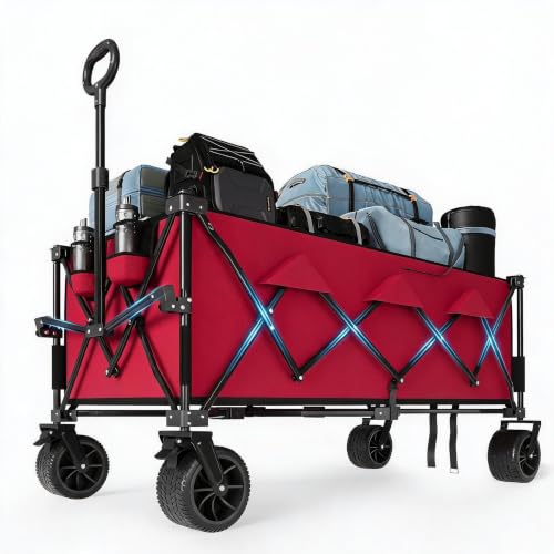52" Collapsible Wagon Cart 350L, All-Terrain Wheels, Red