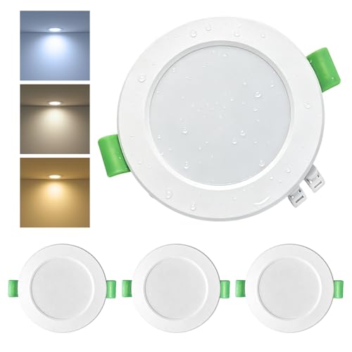 CHEERBEE Spot LED Encastrable Extra Plat 5W, Spots de Plafond Blanc Chaud 2700K Blanc Neutre 4000K Blanc Froid 6000K Réglable, Étanche IP44 pour Salle de...