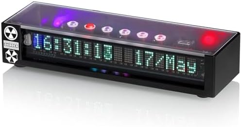 Digital Clock with Vacuum Fluorescent Display - VFD Screen, Music Rhythm Light, Timing, Remote Control, 5 Fonts, 4 Display Modes for Desktop Decoration