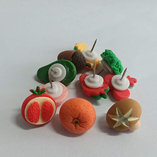 Xqingmei Fruit Vegetables Push Pins 40 Pcs Drawing Pins Thumbtack Decorative Push Pins For Cherry,Broccoli,Pine Nut,Avocado,Strawberry,Orange,Pomegranate,Pineapple,Mushroom,Peach(Mix) #TOP3