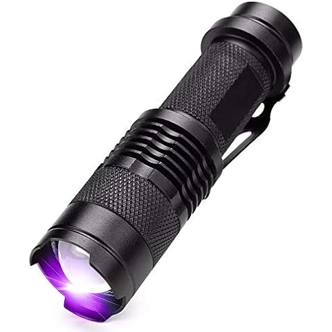 Uv Torch/Led Torch with Clip, 395Nm/Adjustable Focus/Toon, Pet Urine Detector/Detectors Detector, Aluminum Alloy She Ll (Battery Not Not Leed) Mini Straight Flashlight Outdoor Cover
