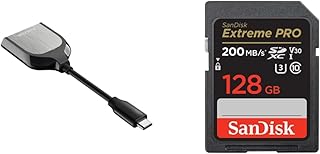 SanDisk Extreme PRO SD UHS-II USB-C Reader - SDDR-409-G46 & 128GB Extreme PRO SDXC UHS-I Memory Card - C10, U3, V30, 4K UHD, SD Card - SDSDXXD-128G-GN4IN