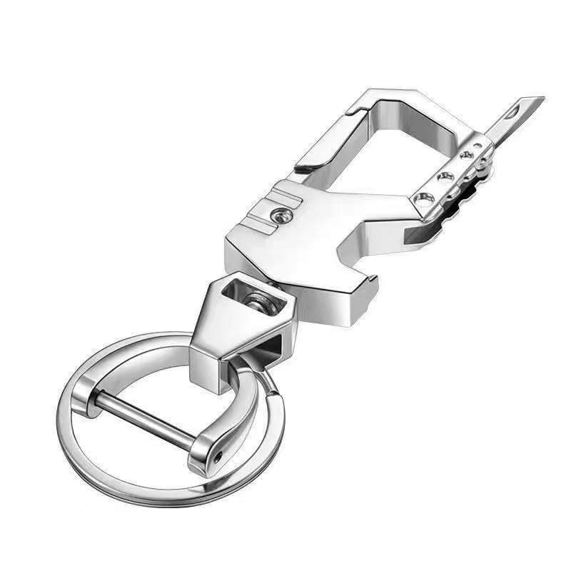 Image of IUIU Metal Keychain with 2 Key Rings, Heavy Duty Carabiner Clip Car Key Holder with Bottle Opener and Package Opener - Silver