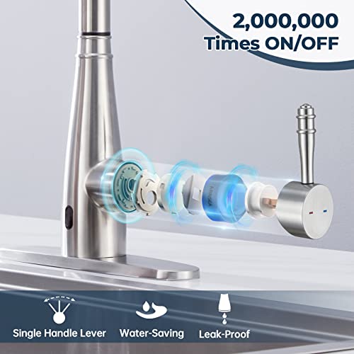 Arrisea Brass Touchless Activated Kitchen Faucets, Smart Pull Down Kitchen Sink Faucet With 10 Inch Deck Plate, Stainless Steel Brushed Nickel Farmhouse Sink Faucets #TOP6