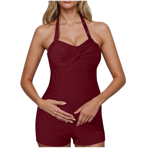 Traje de Baño de Maternidad Mujer una Pieza Embarazo Bañadores Cortos Halter Playa Push up Monokinis Beachwear Bañador Moda Cintura Alta Basic Bikinis Premamá Embarazadas Piscina Vacaciones