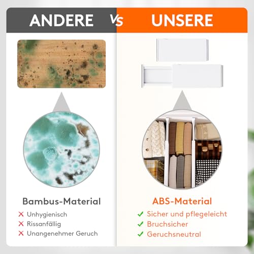 Lifewit 4 Set Schubladentrenner, Verstellbar Schubladen Trenner für Innenlänge 34 –50cm/13.5-22\ & Höhe＞15.5cm, Schubladen Organizer Ordnungssystem für Küche/Kleiderschränke/Schreibtisch, Weiß