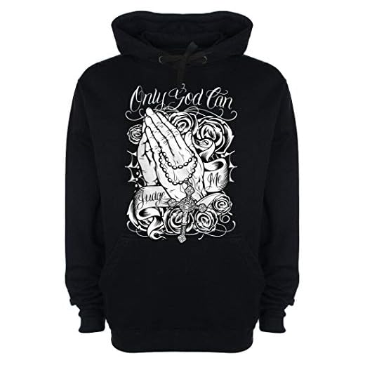 Men's Only God Can Judge Hoodie Chicano Lowrider Mexican Art Hooded Sweatshirt - Black - X-Large