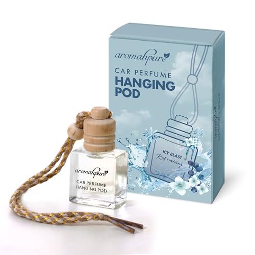 Image of Aromahpure Premium Car Perfume Hanging Pod |10 ML |Aqua Fragrance Car Air Freshener |Natural Essential Fragrance Oils in Glass Bottle with Wooden Diffuser Lid |Last upto 30 Days, IFRA certified