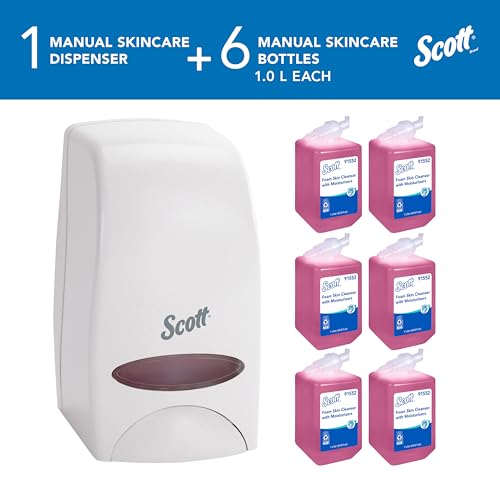 Bundle of Scott® Foam Hand Soap with Moisturizers, 1.0 L Pink, Floral Scent Refills + Scott Essential Manual Skin Care Dispenser, White Starter Kit - image 2