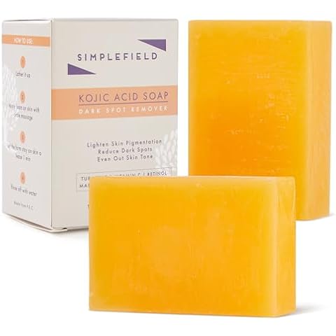 SimpleField Turmeric Kojic Acid Soap - Reduce Dark Spots. Natural Oils with Vitamin C, Retinol and Vitamin E - Gentle & Moisturizing for Face and Body (2 Pack) Cover