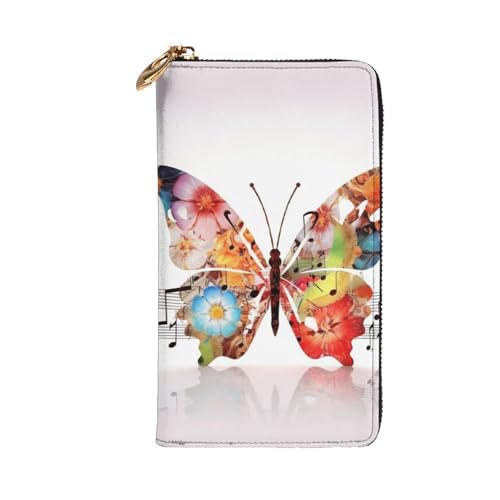Music Butterfly Wallet for Men Women Long Purse Leather Clutch Large Business Handbag Travel Phone Holder Credit Card Holder Money Case with Zipper Leather Wallets Gift2