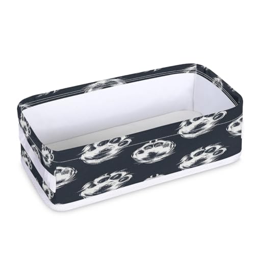 Tablerazzi Toilet Tank Topper Paper Basket with Handle, Paw Print Bathroom Storage Basket for Organizing, Cute Animal Dog Footprint Small Fabric Storage Bins for Bathroom Decor