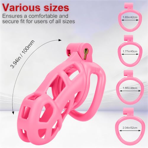 Image of Male Chastity Cage with Belt 4 Ball Rings Invisible Lock Penis Cock Bondage