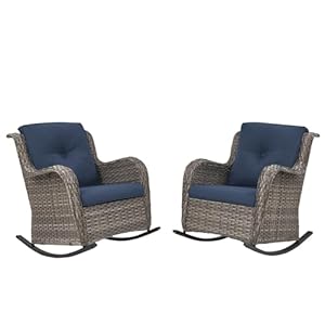 Patio rocking chairs set of 2 wicker outdoor rocking chairs with high backrest wide armrest all weather outdoor seating for proch balcony deck garden grey  urban country home decor