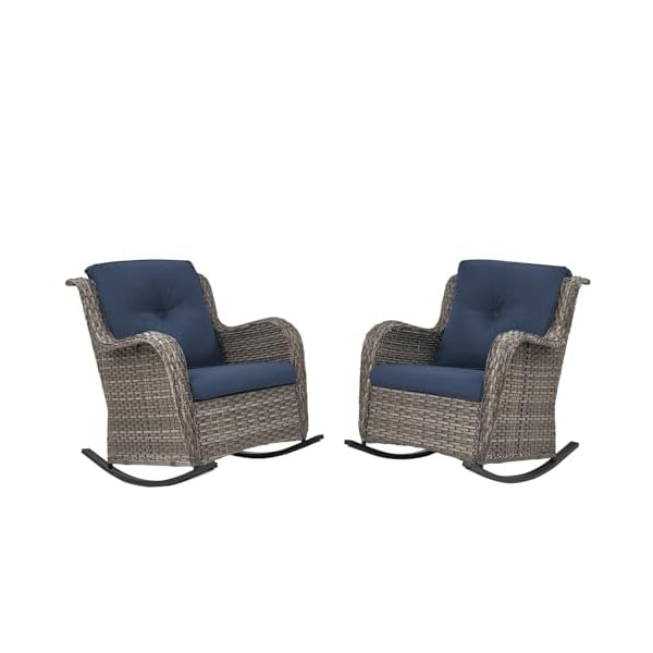 Patio rocking chairs set of 2 wicker outdoor rocking chairs with high backrest wide armrest all weather outdoor seating for proch balcony deck garden grey  urban country home decor