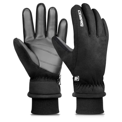 Cevapro Winterhandschuhe Herren Handschuhe Winddichte Damen Wasserdicht mit Touchscreenhandschuhe 3M Thinsulate Isolierung(-20°C) Für Skifahren Wandern rutschfeste Laufhandschuhe, Schwarz, L