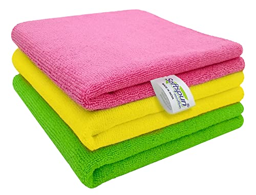 Image of SOFTSPUN Microfiber Cloth 3 pcs - 40x40 cms 340 GSM Multi Colors Thick Lint & Streak-Free Multipurpose Cloths Automotive Microfibre Towels for Car Bike Cleaning Polishing Washing & Detailing.