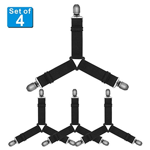 Adjustable Bed Sheet Holder Straps, Triangle Non-Slip Elastic Mattress Corner Clips with Heavy