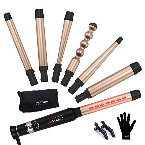 Curling Iron Wand Set 7 in 1, PARWIN Ceramic Curling Wand Set LED